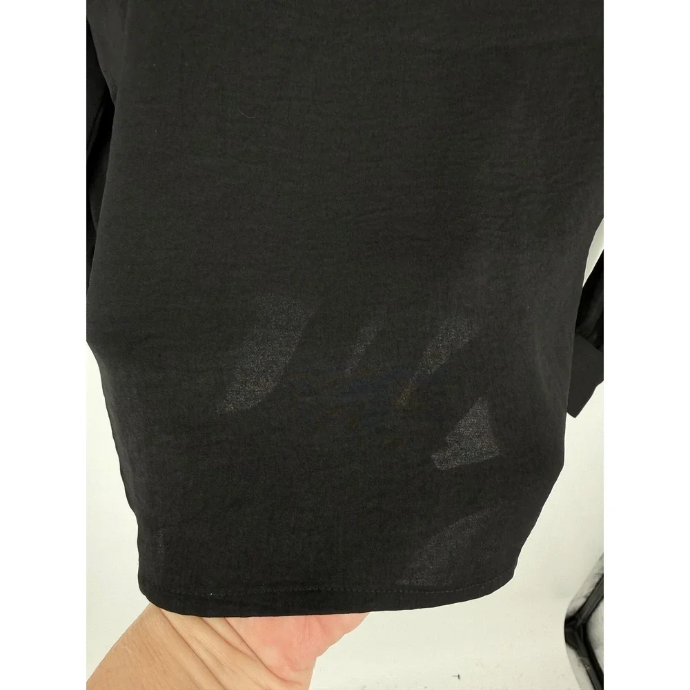 Banana Republic Blouse Women Small Black Puff Sleeve Button Cuff Keyhole Back